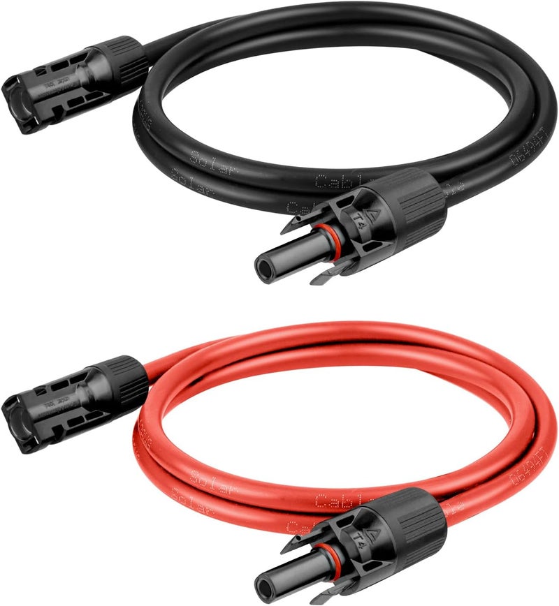 Kimbluth 10 AWG Solar Extension Cable 1FT Black + 1FT Red, Ultra Solar Panel Wire Male to Female Tinned Copper Wire for Solar Panel, Automotive, RV, Boat, Outdoors, Black&Red - Image 1